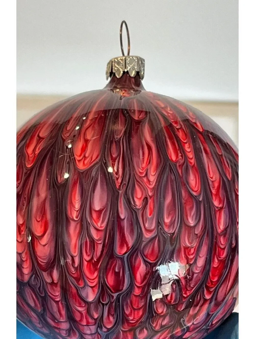 VTG W. Germany Hand Blown Glass Blue, Pink & White Swirl Christmas Ornament Bulb